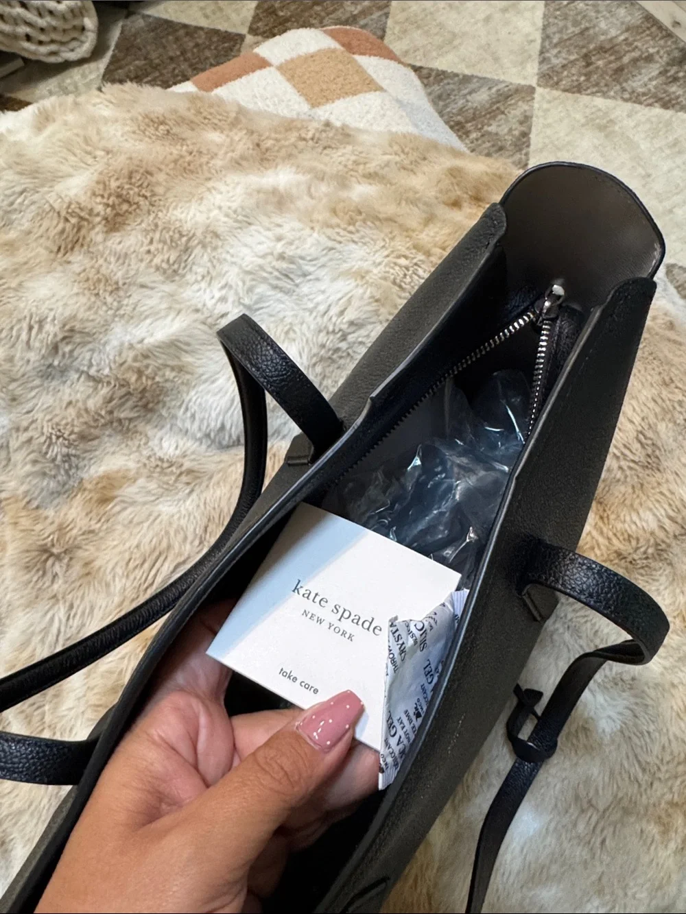 kate spade Black Pebbled Leather Tote with Luggage Tag